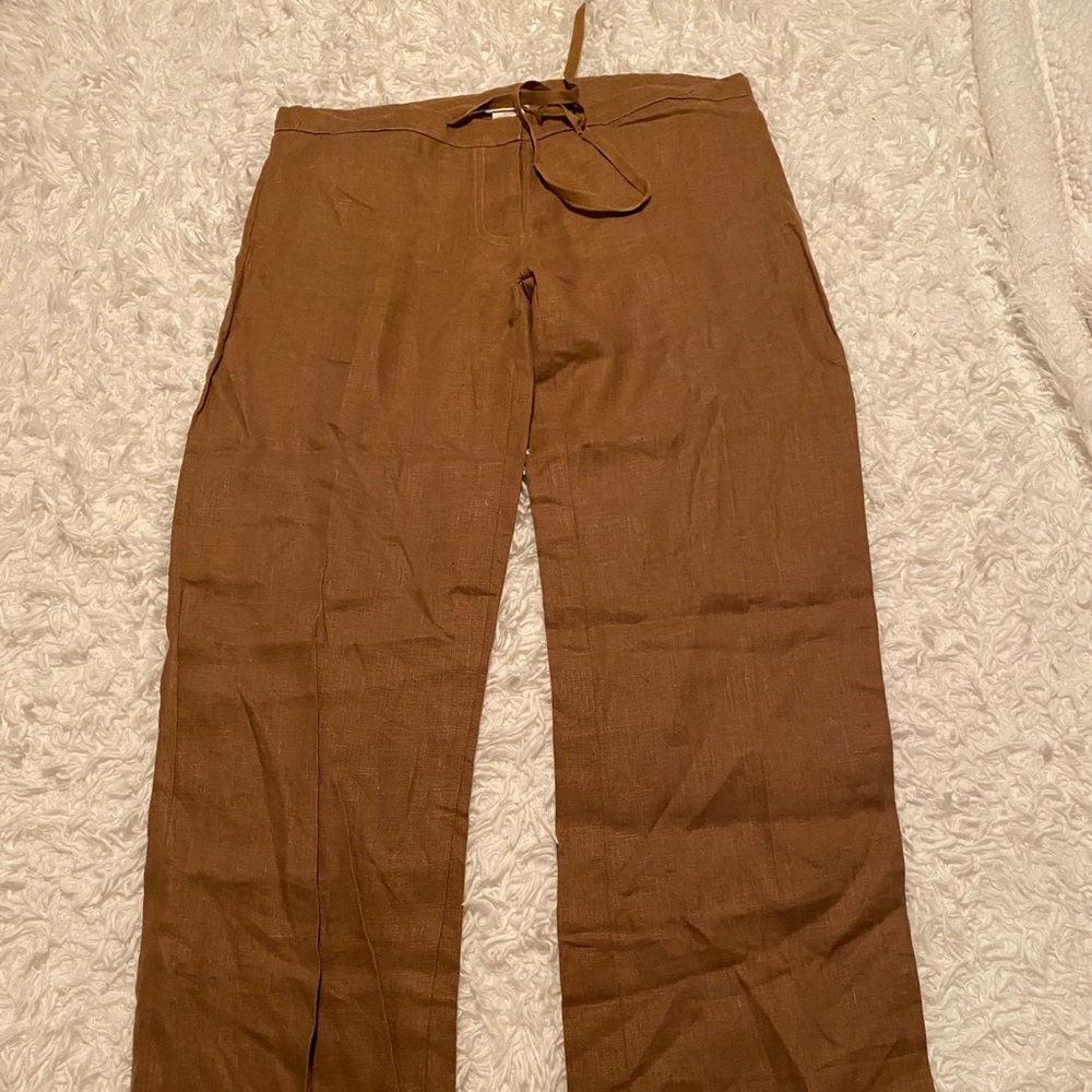 Brown wide leg 100% linen pants